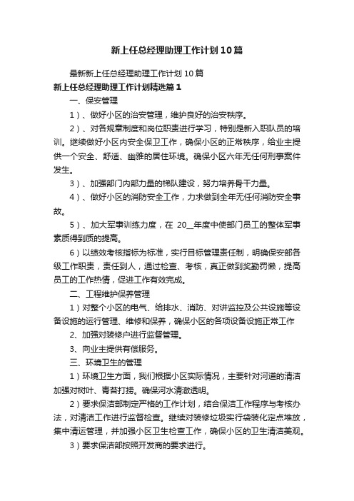 新上任总经理助理工作计划10篇