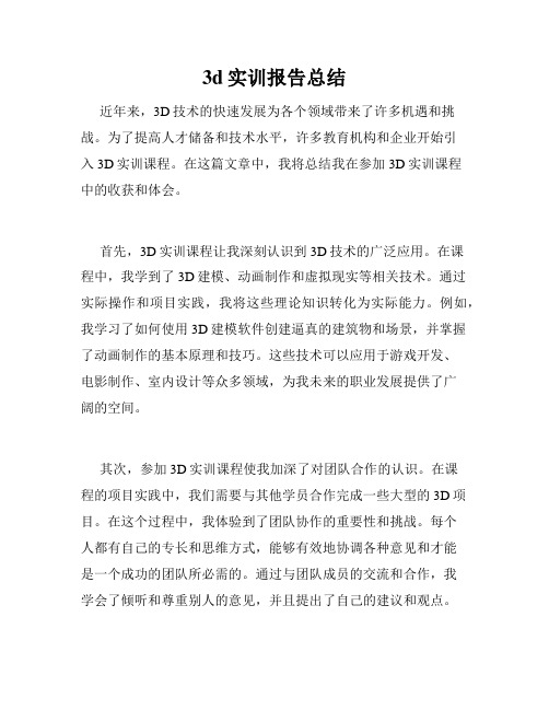 3d实训报告总结