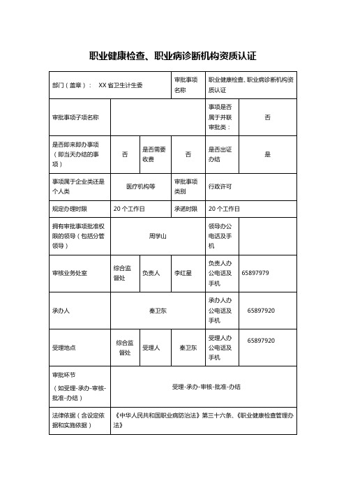 职业健康检查、职业病诊断机构资质认证