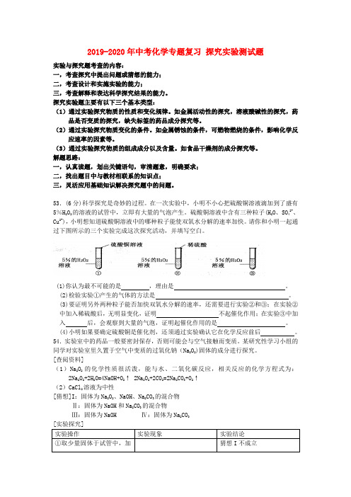 2019-2020年中考化学专题复习 探究实验测试题