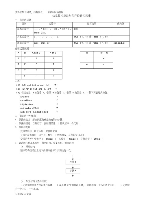 上海高一信息技术算法与程序设计习题集