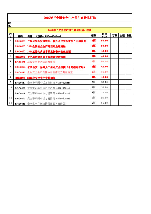 2016年安全生产月主题宣传挂图、招贴