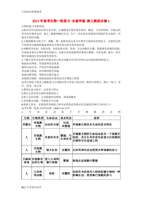 【配套K12】高考生物一轮复习 全套学案 新人教版必修1