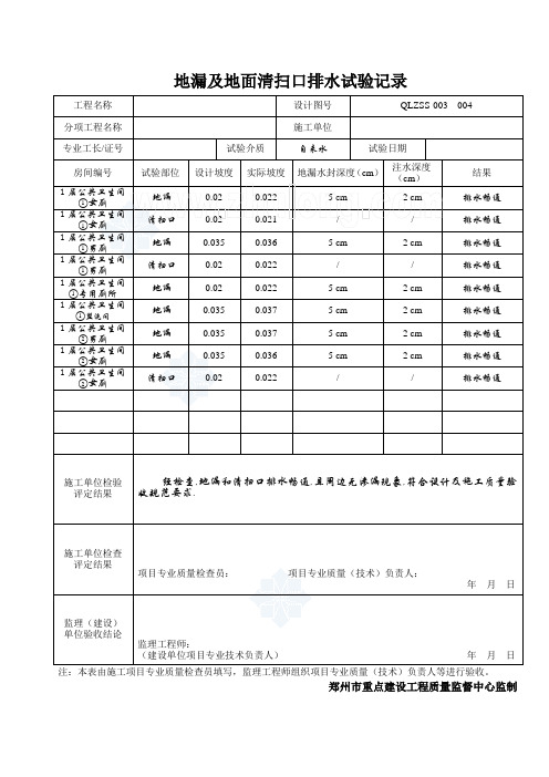 地漏及地面清扫口排水试验记录_secret