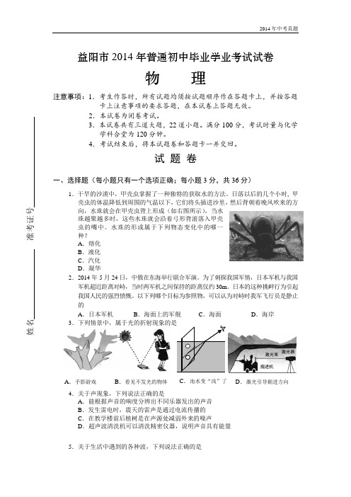 2014年湖南省益阳市中考物理试题含答案