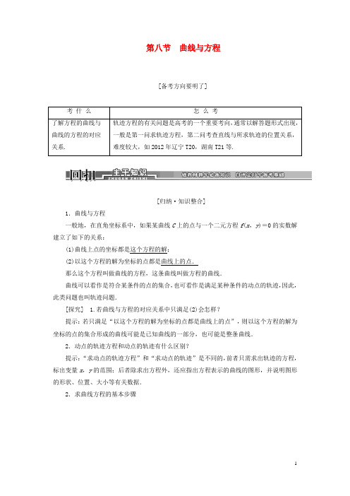 【创新方案】2021届高考数学一轮复习 8.8曲线与方程讲解与练习 理 新人教A版