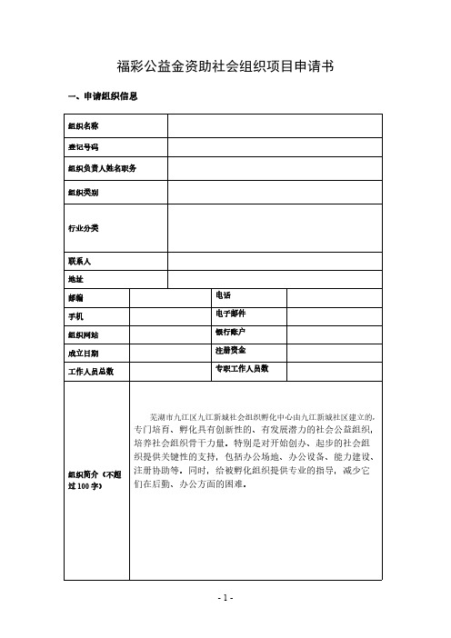 福彩公益项目资金申请书