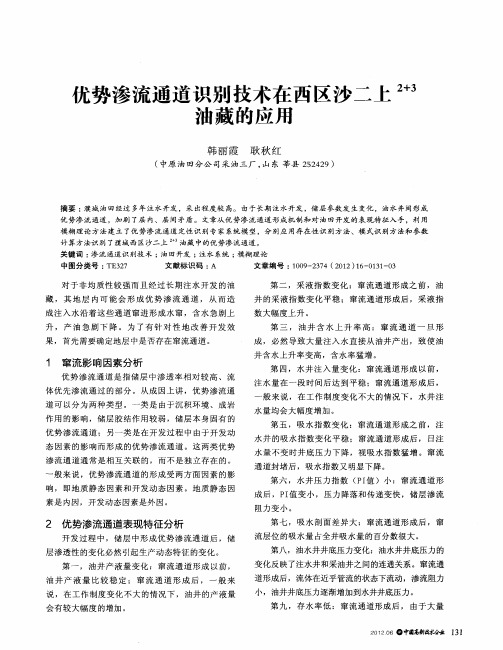 优势渗流通道识别技术在西区沙二上~(2+3)油藏的应用