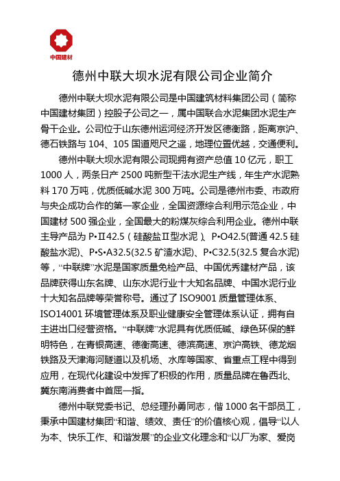 德州中联大坝水泥有限公司企业简介