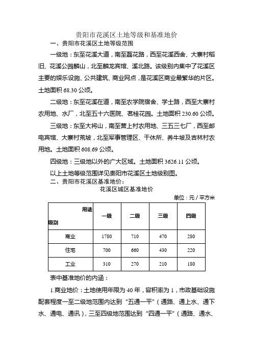 贵阳市花溪区土地等级和基准地价