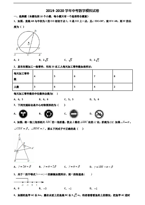 2020学年黑龙江省七台河市中考数学学业质量监测试题