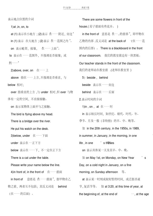 英语表示地点位置的介词