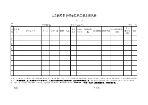 社会保险新参保单位职工基本情况表