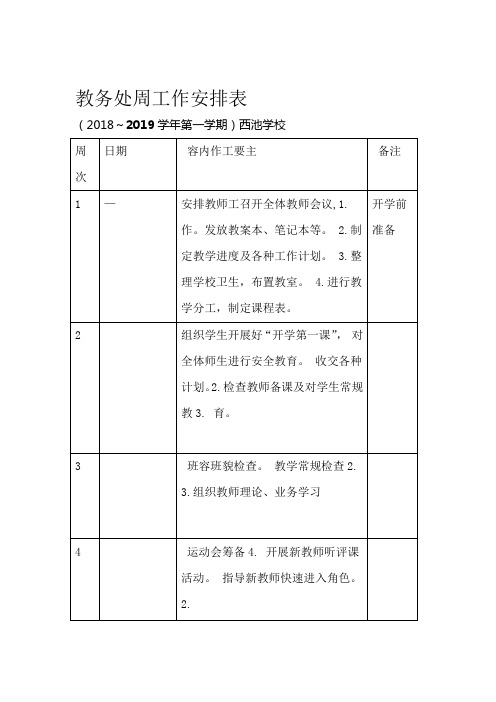 教务处周工作安排表