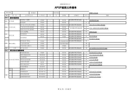 APQP流程文件清单