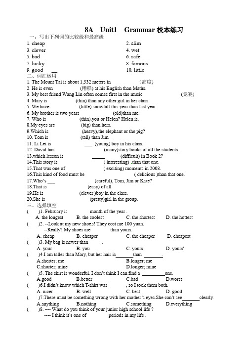 牛津译林版八年级上册 Unit1Friends Grammar同步练习(Word版,无答案)