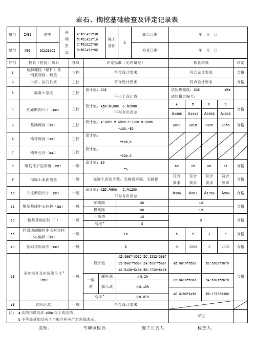 岩石、掏挖基础检查及评定记录表(TW型及YT型)国网最新