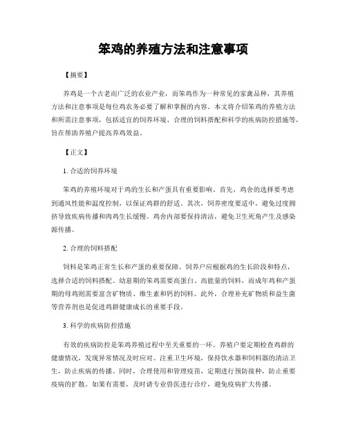 笨鸡的养殖方法和注意事项