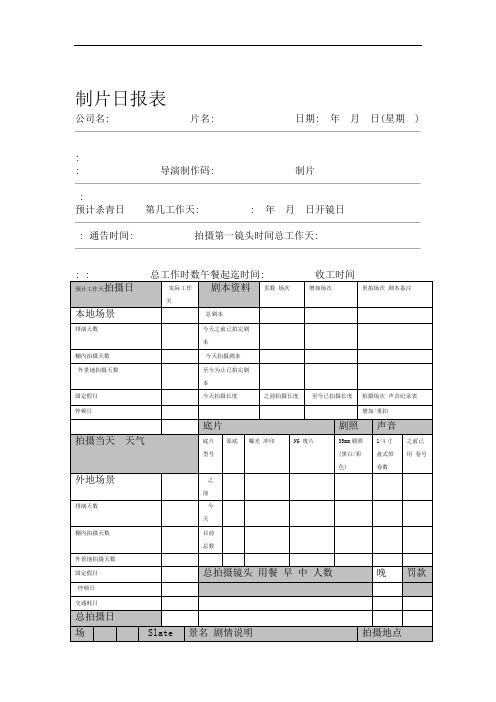 制作组制片日报表影视拍摄专用表格