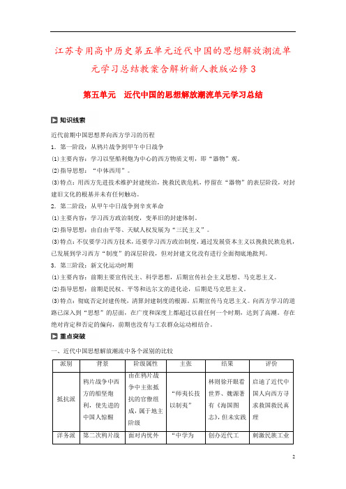 江苏专用高中历史第五单元近代中国的思想解放潮流单元学习总结教案含解析新人教版必修3