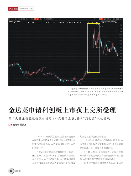 金达莱申请科创板上市获上交所受理