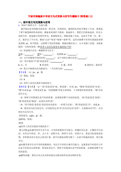 宁波市部编版中考语文句式变换与仿写专题练习(附答案)(1)