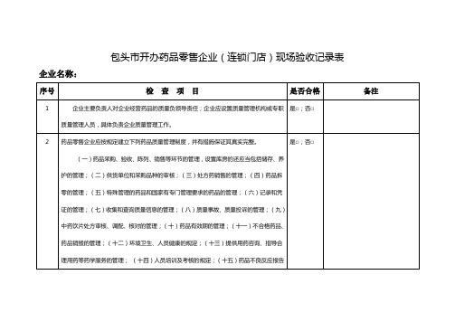 包头市开办药品零售企业(连锁门店)现场验收记录表