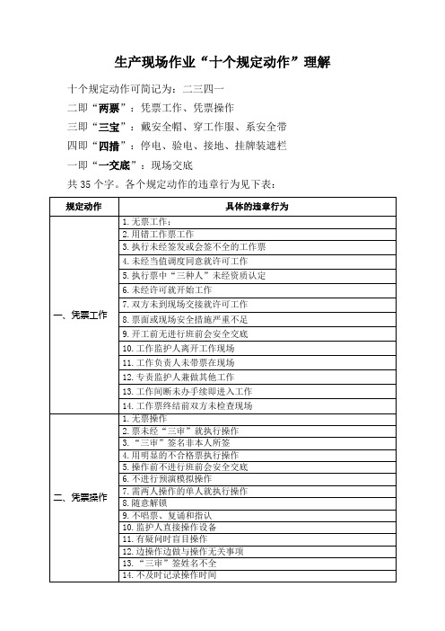 生产现场作业“十个规定动作”理解