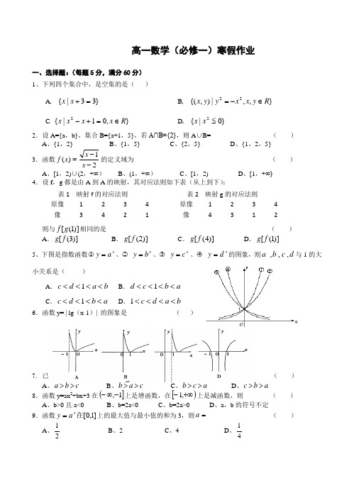 高一数学(必修一)寒假作业