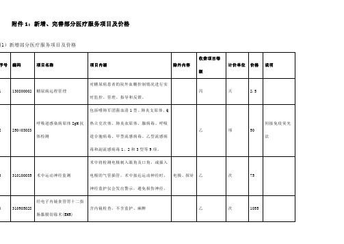 完善部分医疗服务项目及价格