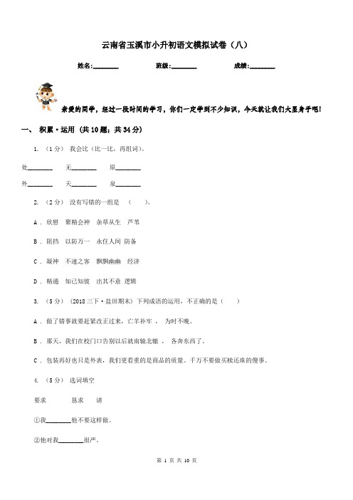 云南省玉溪市小升初语文模拟试卷(八)