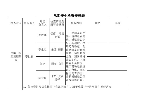 汛期安全检查安排表