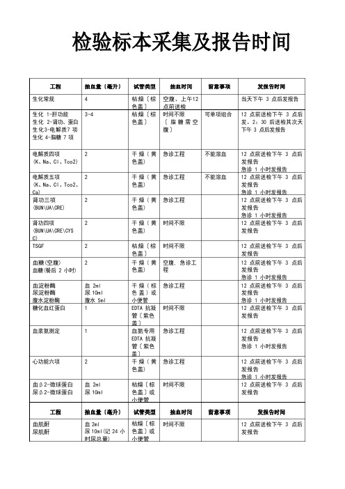 检验标本采集及报告时间抽血指南