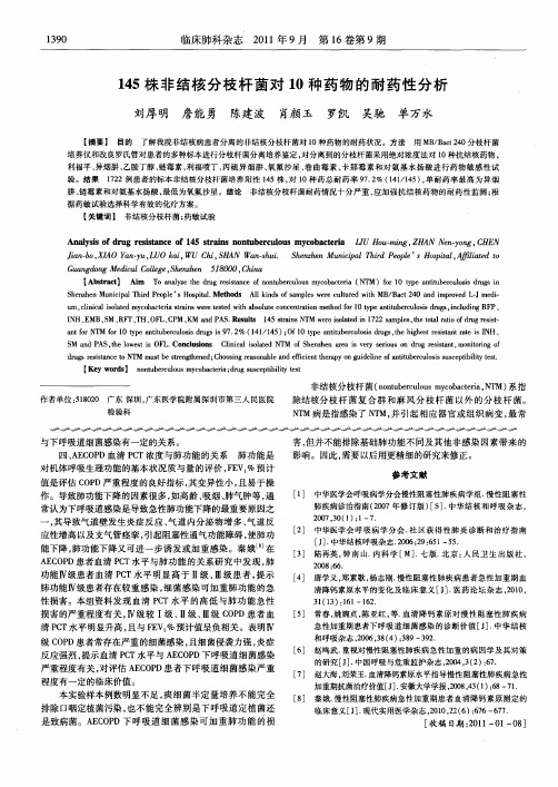 145株非结核分枝杆菌对10种药物的耐药性分析