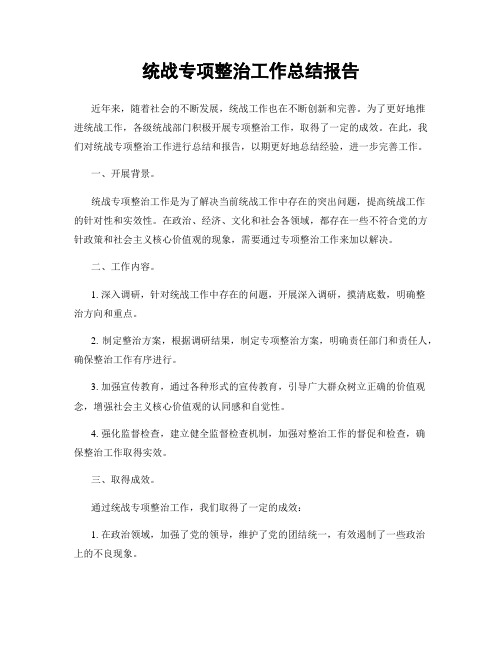 统战专项整治工作总结报告