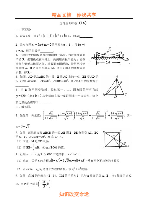 初三数学优等生训练卷16