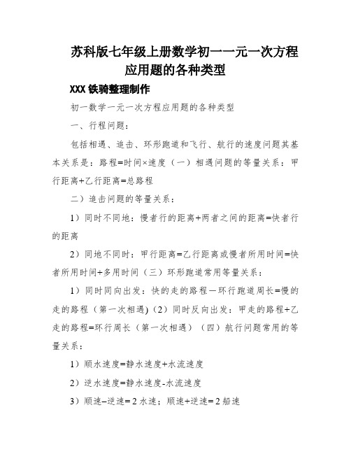 苏科版七年级上册数学初一一元一次方程应用题的各种类型