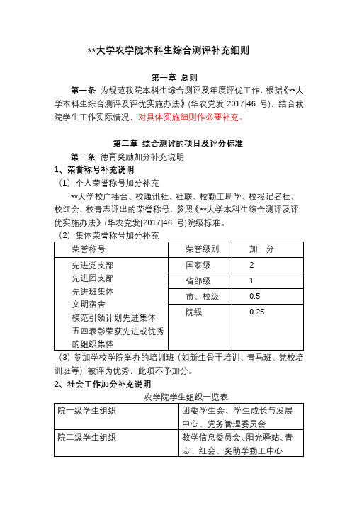 华南农业大学农学院本科生综合测评补充细则【模板】