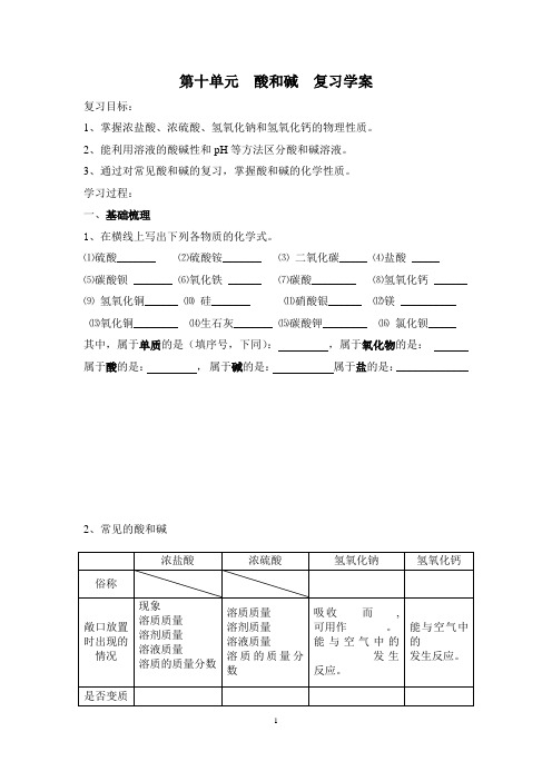 第十单元  酸和碱优秀学案