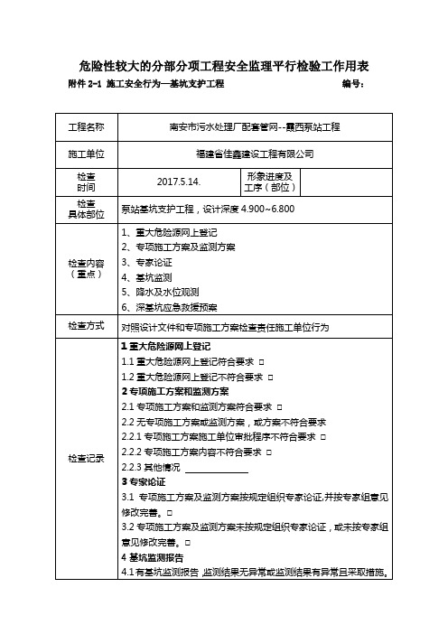 危险性较大的分部分项工程安全监理平行检验工作用表 (2)