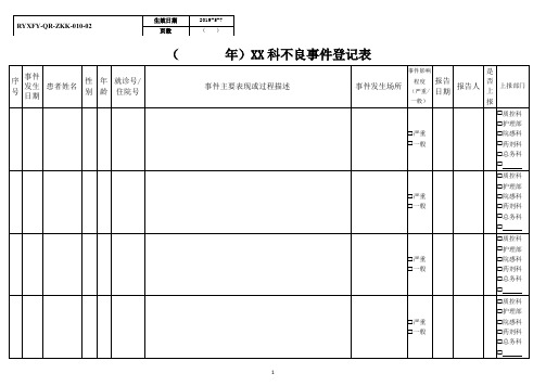 科室不良事件登记表