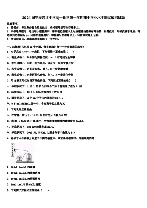 2024届宁夏育才中学高一化学第一学期期中学业水平测试模拟试题含解析