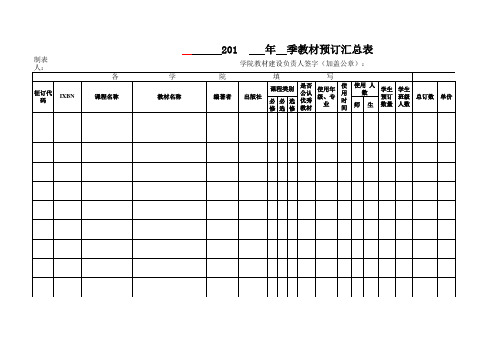 各学院教材预订汇总表