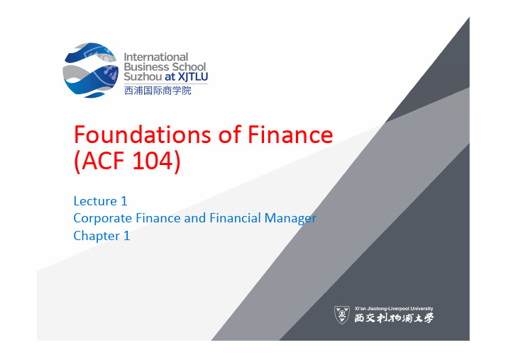 ACF104(14_15)Foundations of Finance_Lecture 1_XJTLU