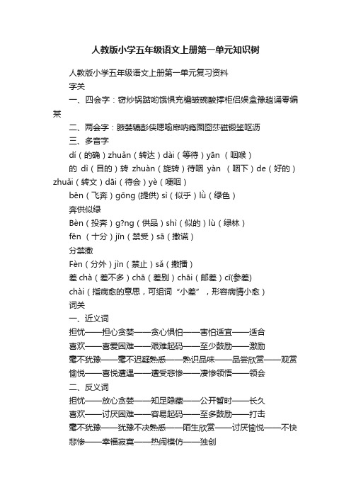 人教版小学五年级语文上册第一单元知识树