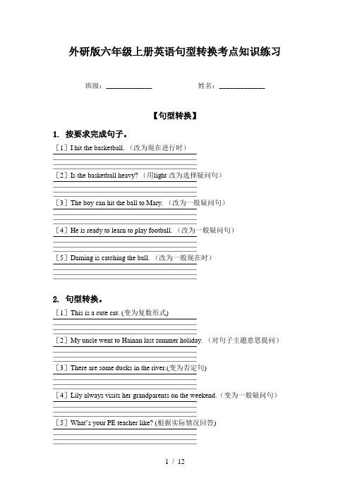 外研版六年级上册英语句型转换考点知识练习