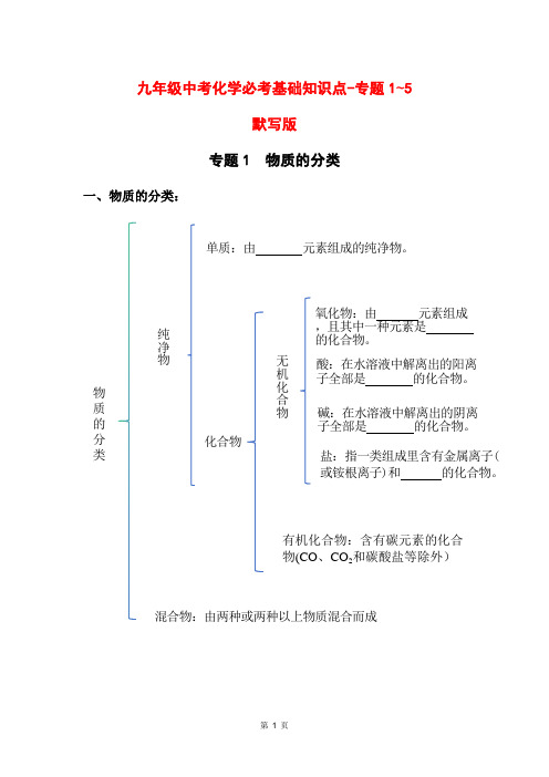 2024年安徽省中考化学必考基础知识点专题1~5-默写版