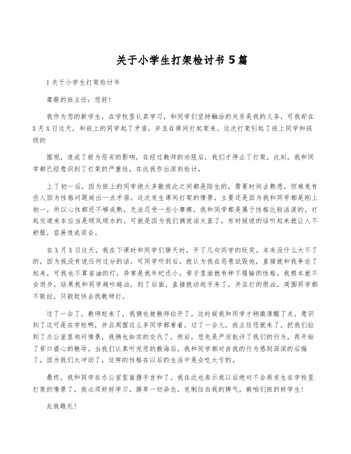 关于小学生打架检讨书5篇