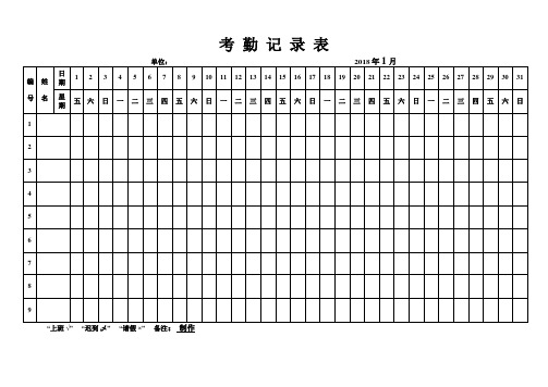 2018年全年最新版考勤表