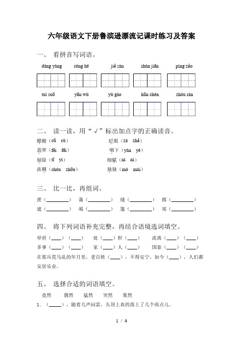 六年级语文下册鲁滨逊漂流记课时练习及答案